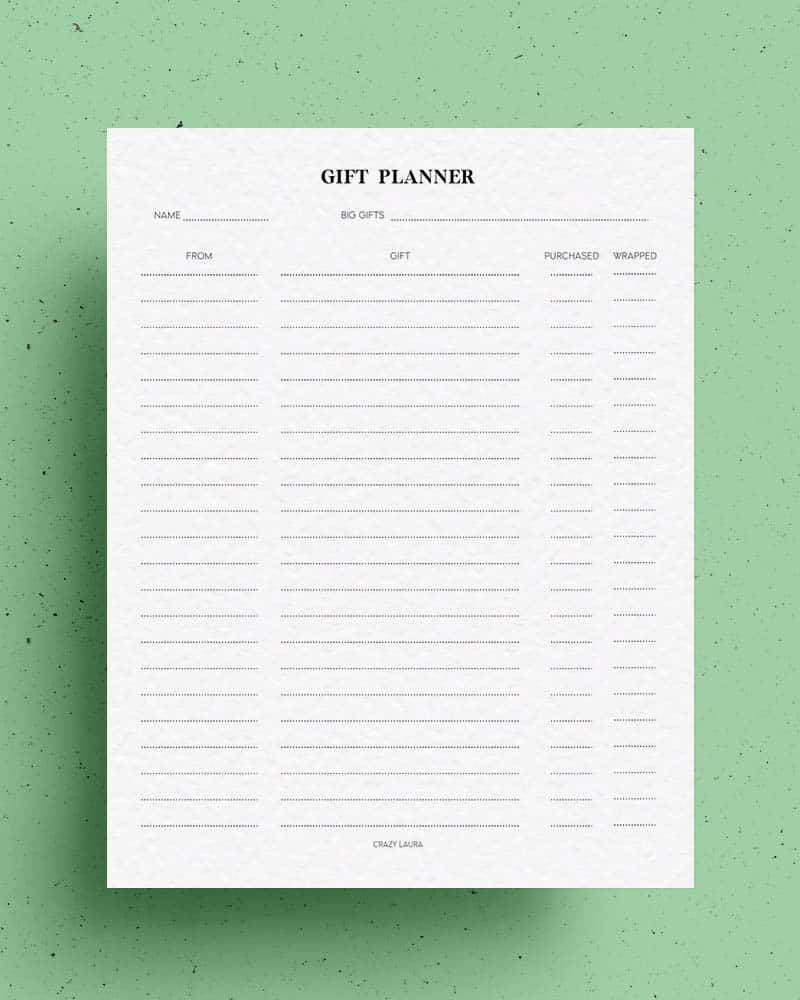 simple holiday gift planner
