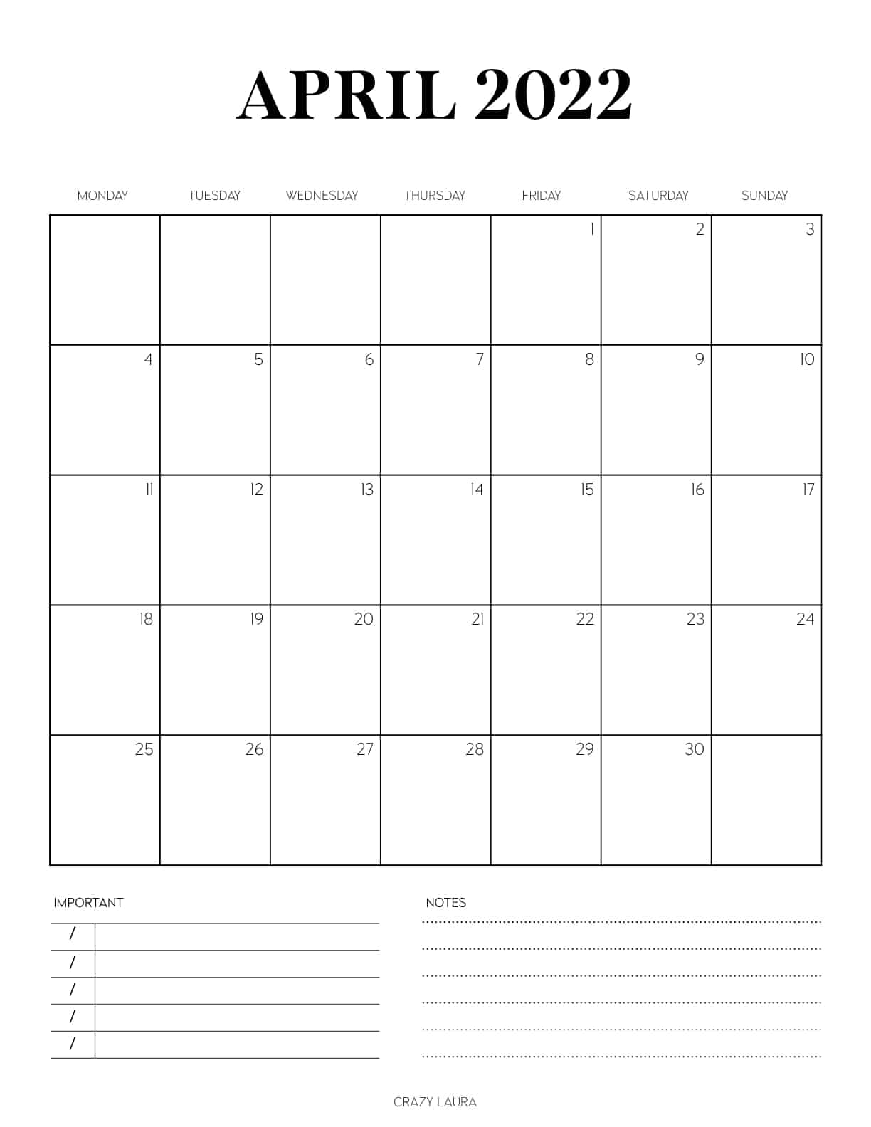 vertical calendar pdf for april