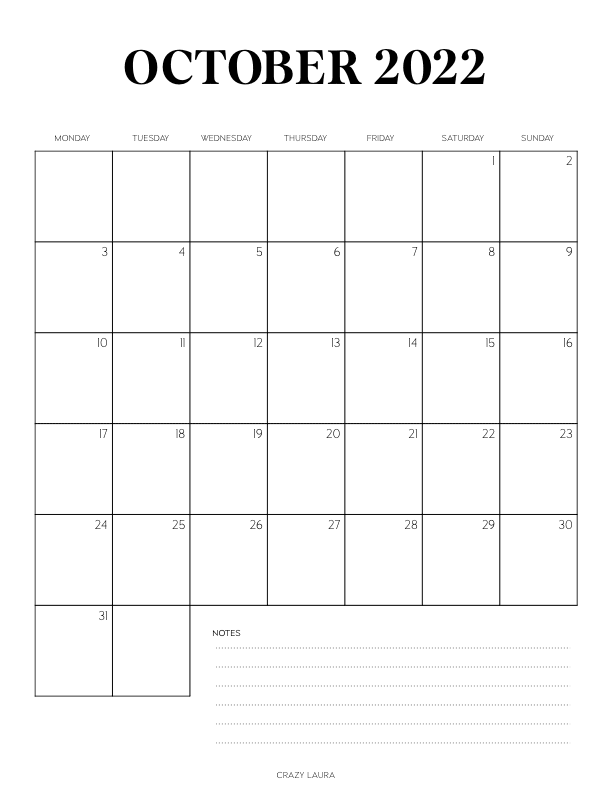 free vertical october calendar