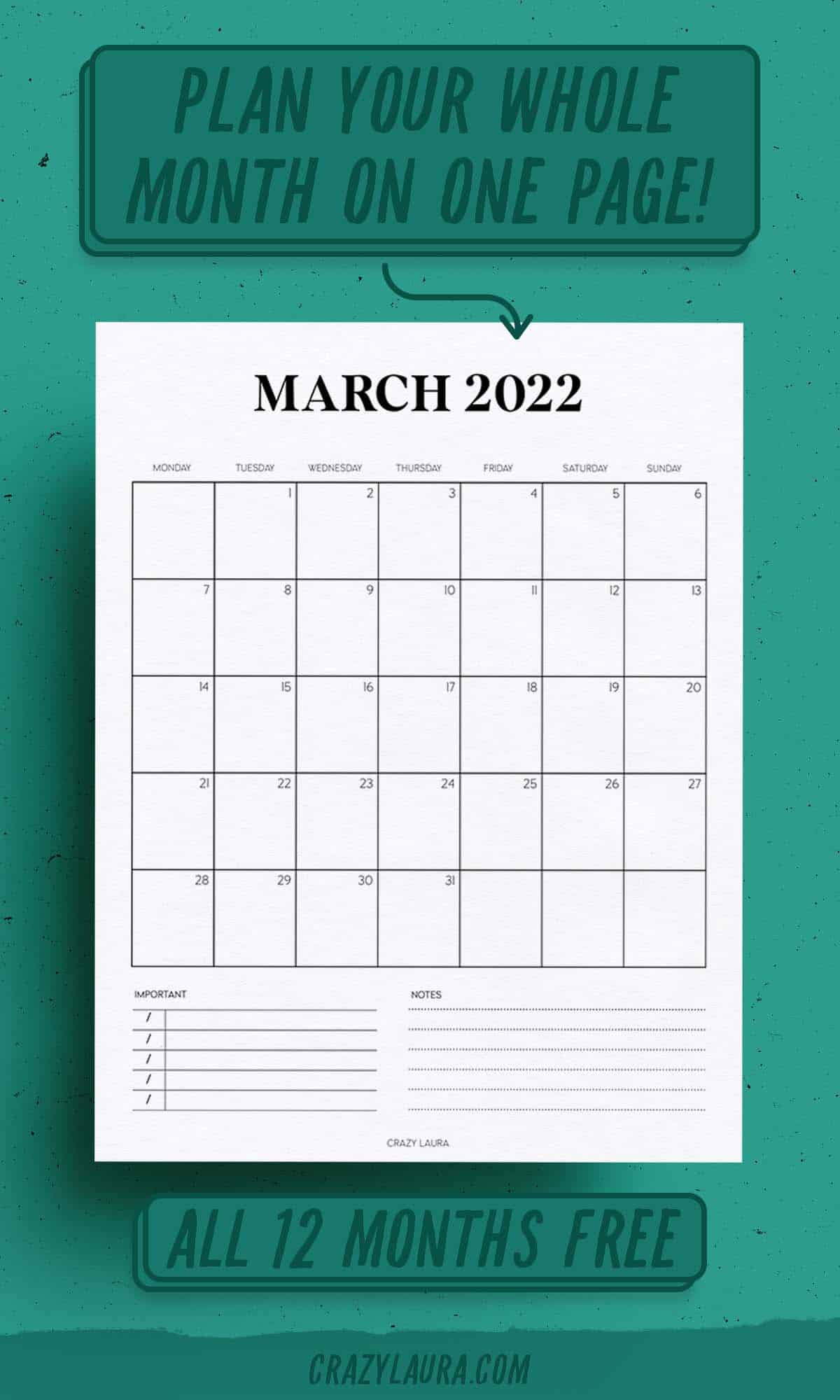 vertical calendar pages for 2022