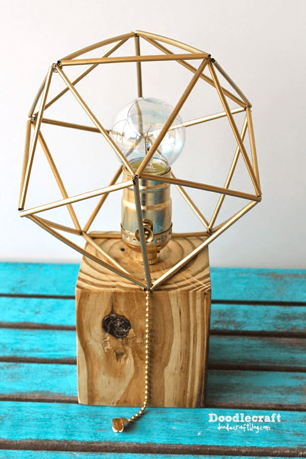 Reclaimed Wood Lamp with Geometric Himmeli Shade