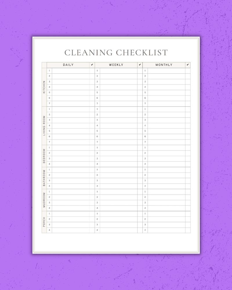 CLEANING CHECKLIST AND CLEANING SCHEDULE