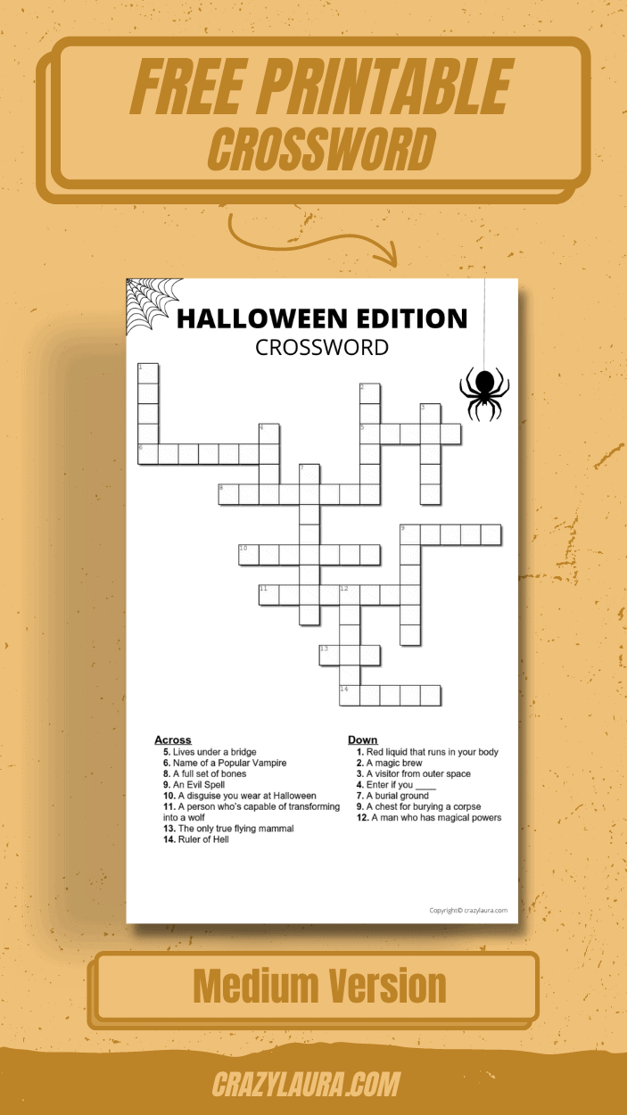 Halloween Edition - Crosswords Printable (Medium)