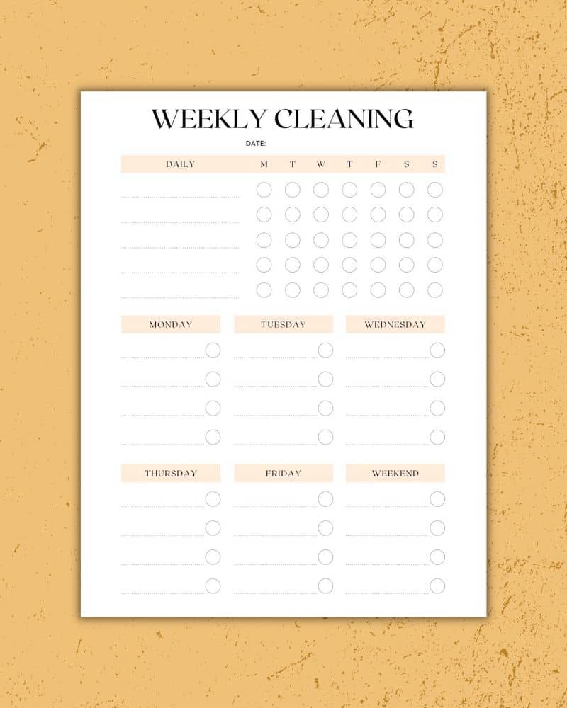 WEEKLY CLEANING PLANNER TEMPLATE