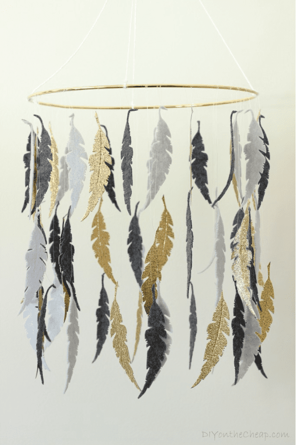 Gray and Gold Feather DIY Crib Mobile