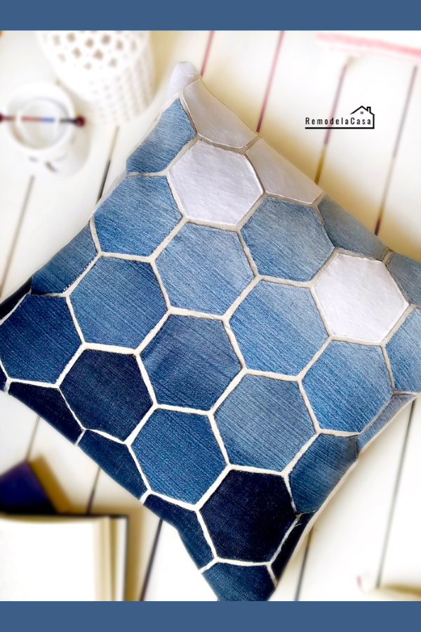 Upcycled Denim Hexagon Design Pillow