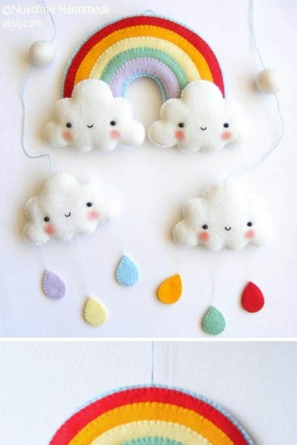 RAINBOW AND CLOUDS BABY CRIB MOBILE