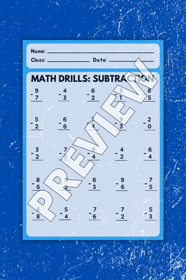 Simple Subtraction Drills Free Printable