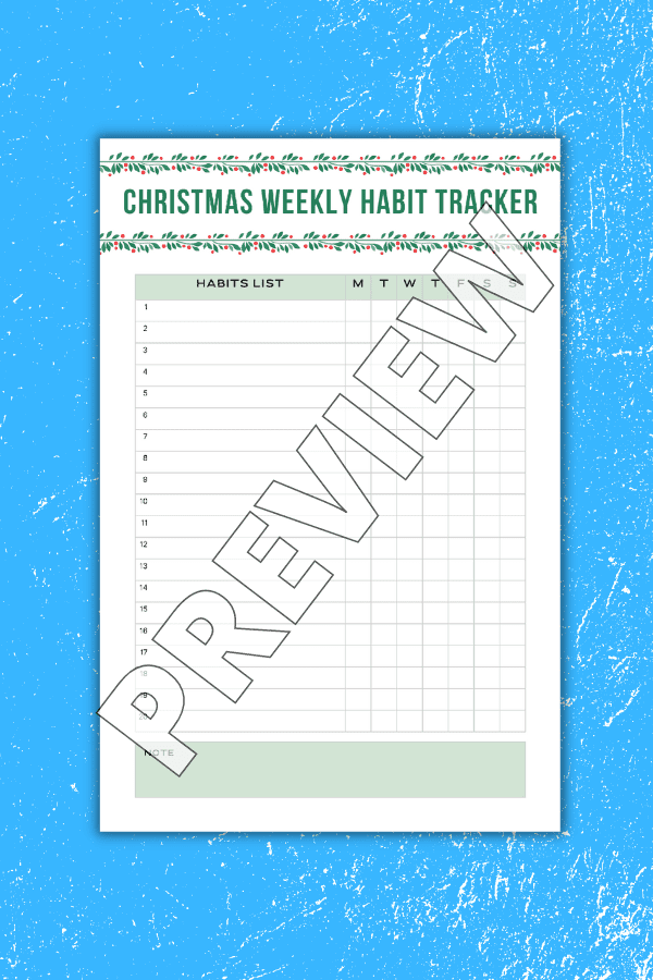 Illustrated Christmas Garland Design Habit Tracker Free Printable