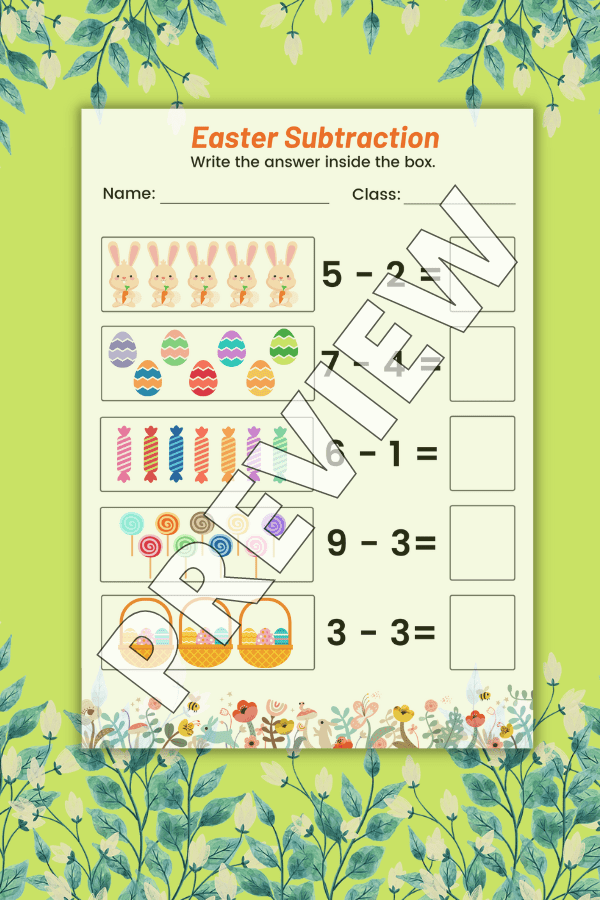 Easter Subtraction Free Printable