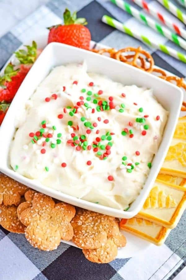 Christmas Cookie Dip is a delicious cream cheese-based dip loaded with the flavor of classic sugar cookies.