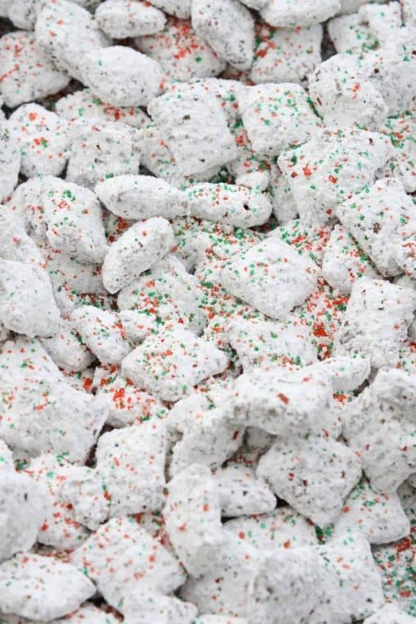 Christmas Puppy Chow transforms a traditional muddy buddy recipe into a festive Reindeer Chow mix!