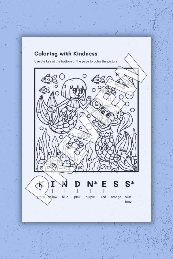 COLORING WITH KINDNESS WORKSHEET PRINTABLE