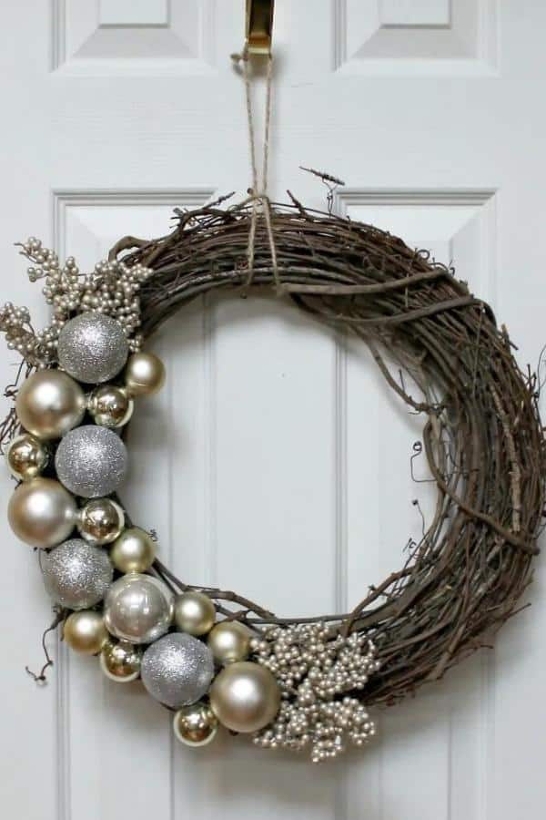 Get a great deal at Dollar Tree and creatively create this Grapevine Ornament Wreath!