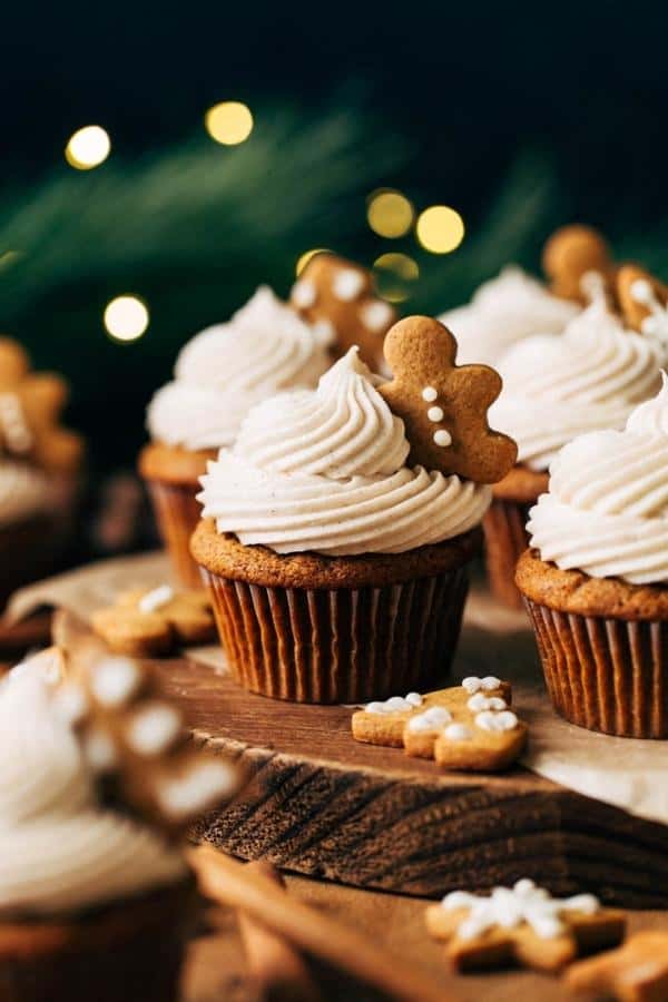 For a delightful holiday dessert, bake these gingerbread cupcakes!