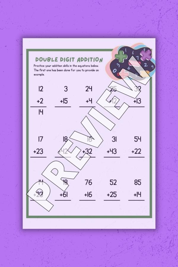 GREEN DOUBLE ADDITION PRACTICE WORKSHEET