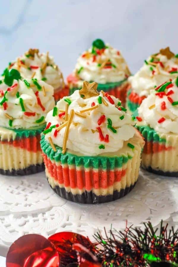 These mini Christmas cheesecakes are a festive treat that is easy to serve and pretty to look at!