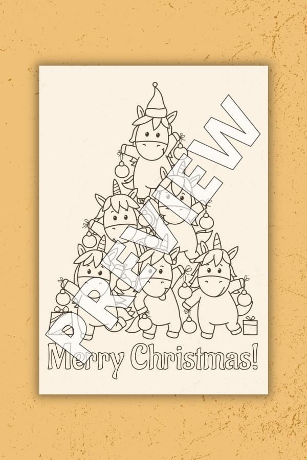 UNICORN MERRY CHRISTMAS COLORING PAGE