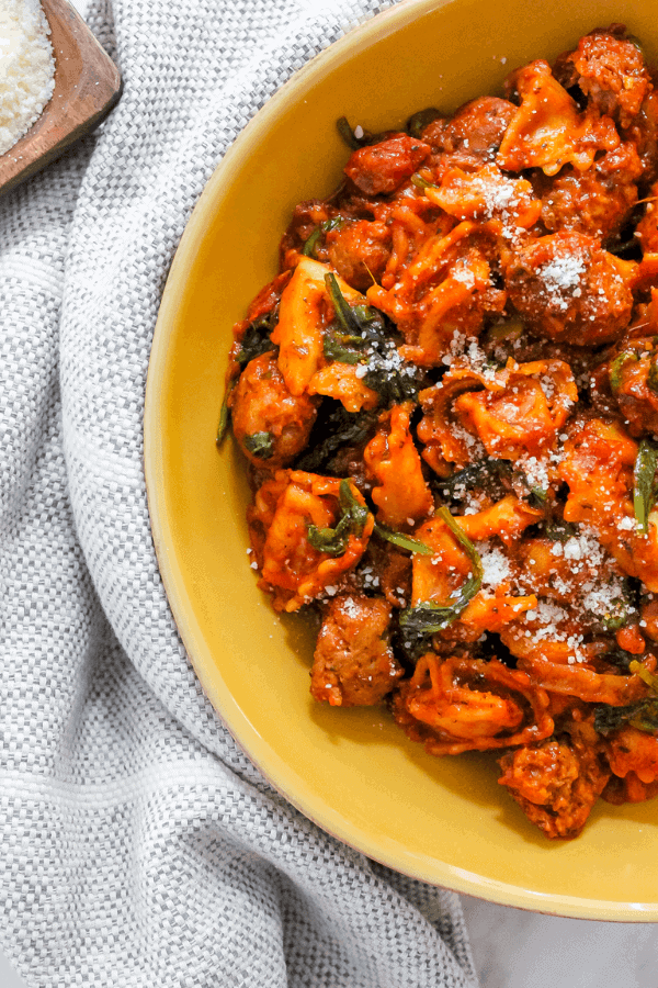 One-Pot Italian Sausage, Spinach, and Cheese Tortellini