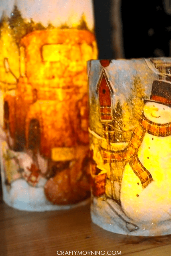 Christmas Napkin Decoupage Candles