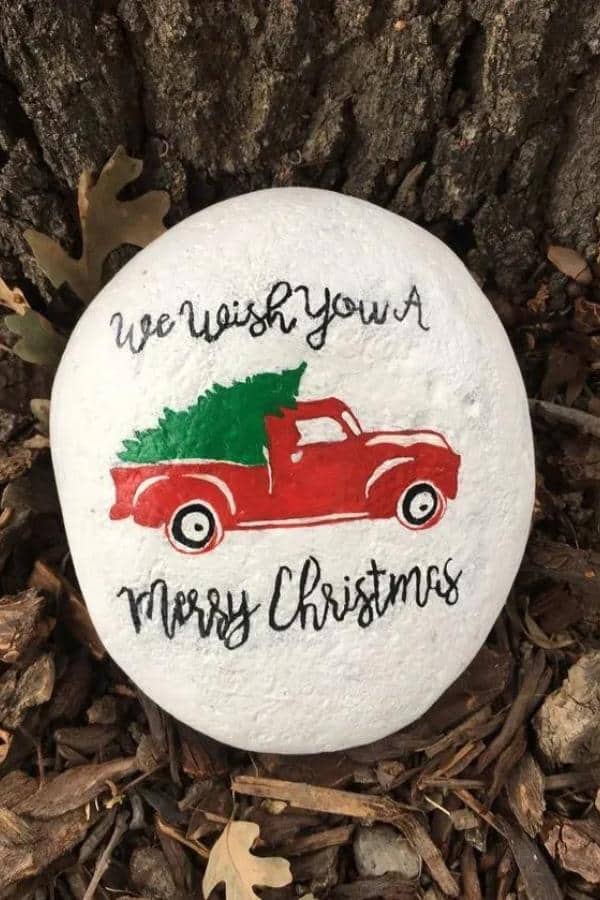 WE WISH YOU A MERRY CHRISTMAS PAINTED ROCK