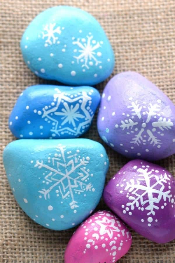 COLORFUL PAINTED STONES WITH SNOWFLAKES
