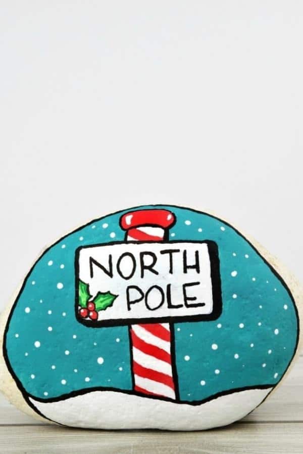 NORTH POLE CHRISTMAS-PAINTED ROCK