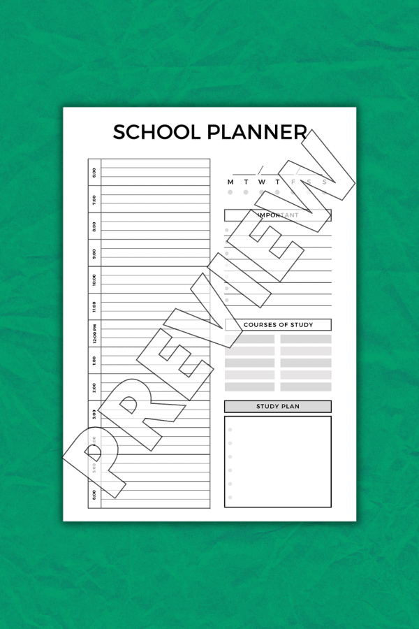 Main School Planner Sheet