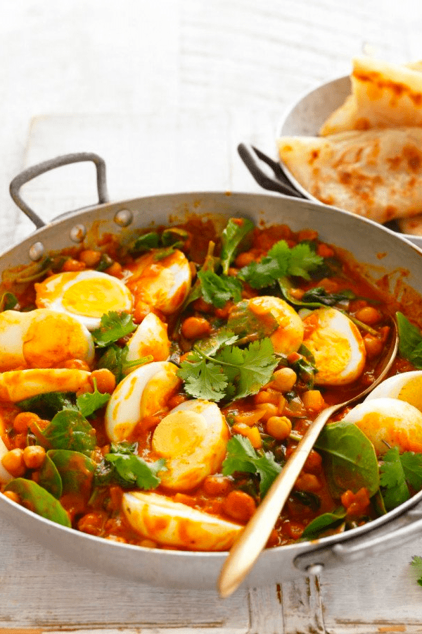 Mild Egg Korma with Chickpeas and Spinach