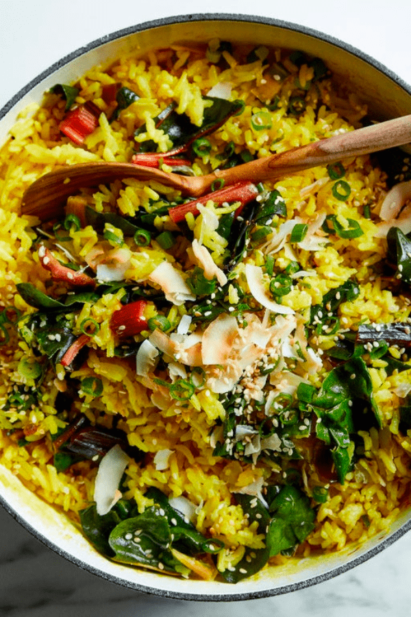 One-Pot Turmeric Coconut Rice With Greens