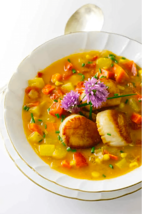 Vegetable Chowder with Seared Scallops