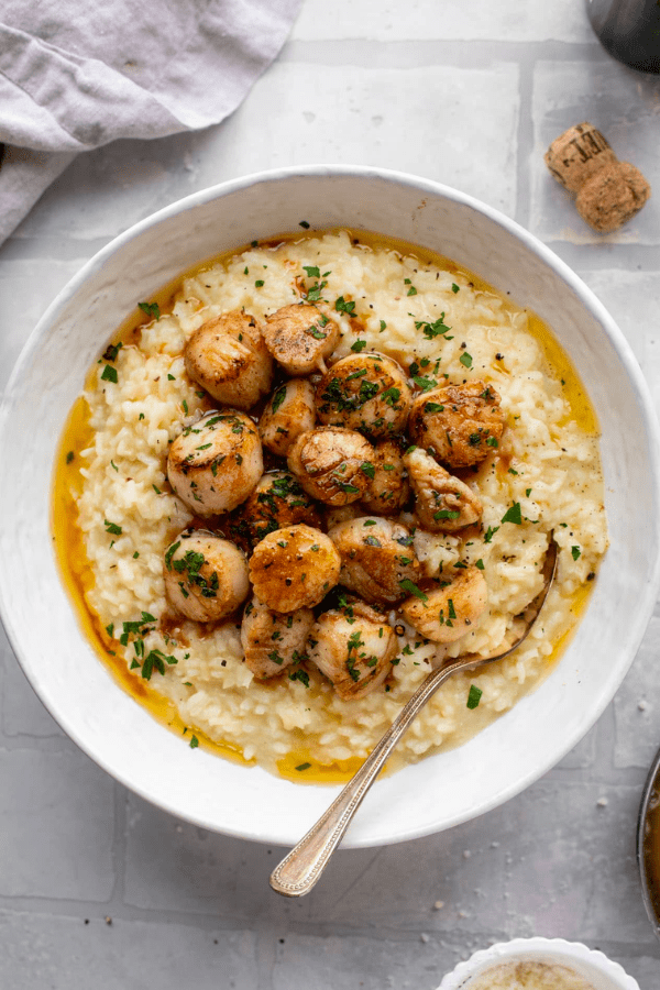 Herb Brown Butter Scallops With Champagne Risotto
