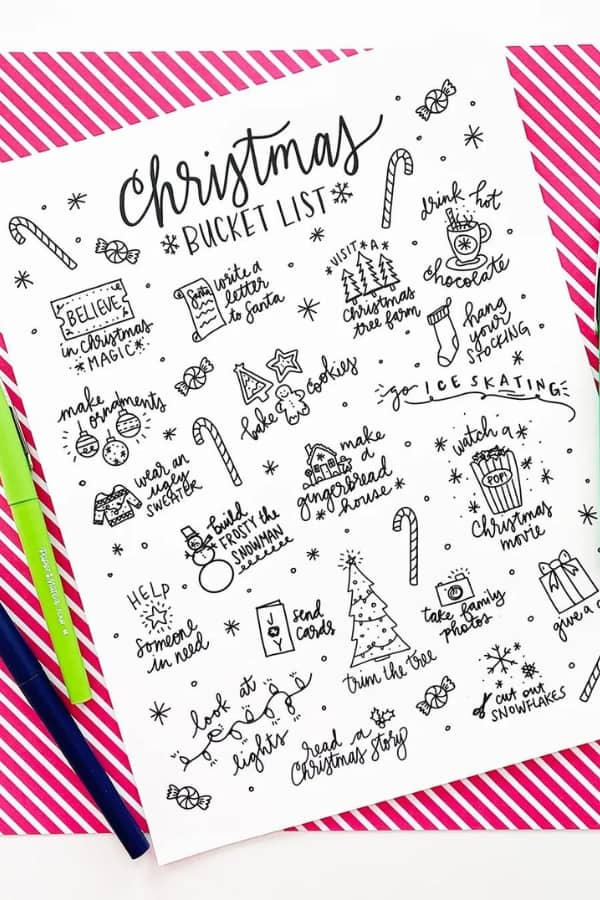 CHRISTMAS BUCKET LIST COLORING PAGE