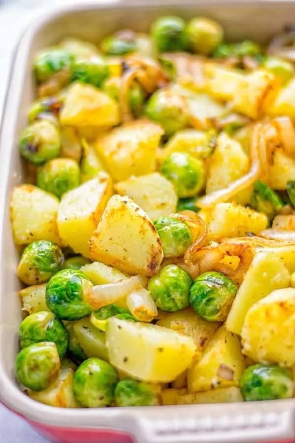 GARLIC BRUSSELS SPROUTS POTATOES