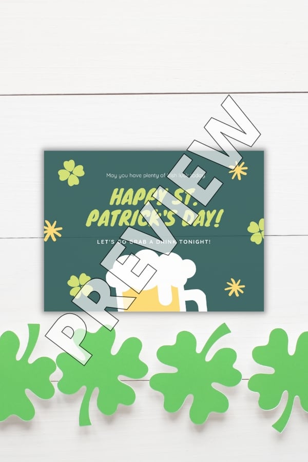 GREEN-YELLOW ILLUSTRATED BEER ST. PATRICK'S DAY CARD