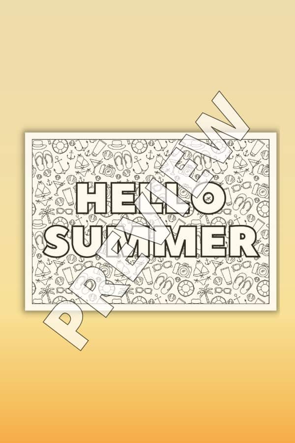 BLACK & WHITE HELLO SUMMER COLORING PAGE