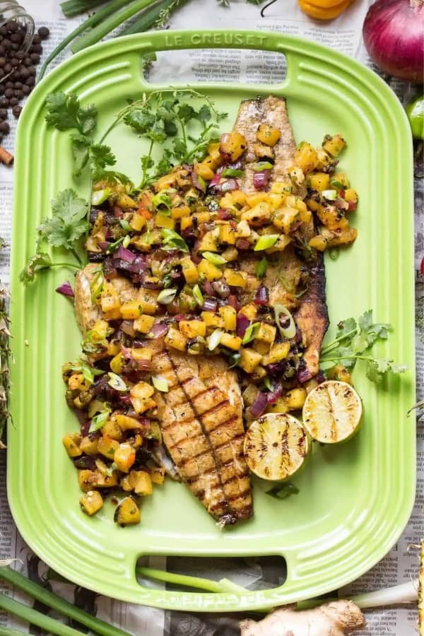 JERKED FISH WITH GRILLED PINEAPPLE SALSA
