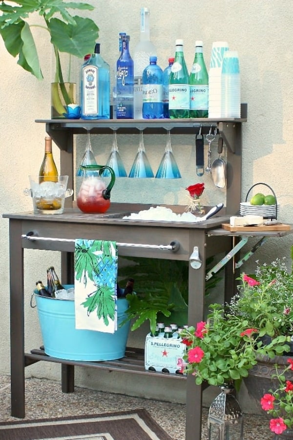 POTTING BENCH TURNED OUTDOOR BAR