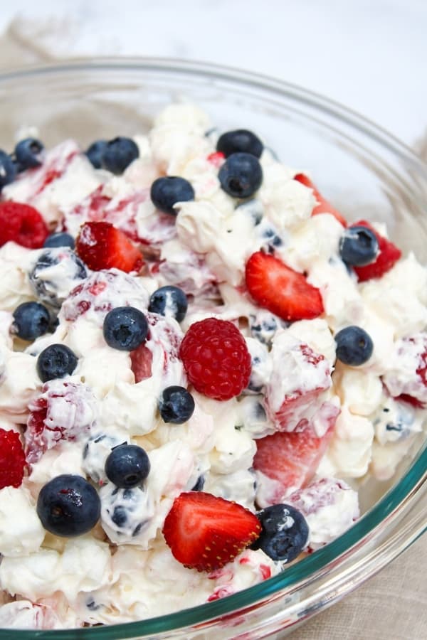 RED WHITE AND BLUE CHEESECAKE SALAD