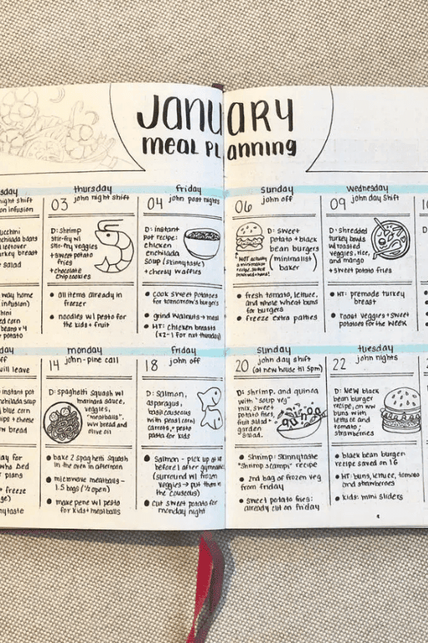 Cartoony Monthly Meal Planner