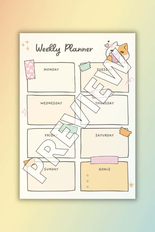 CAT PINK SOFT PASTEL WEEKLY PLANNER