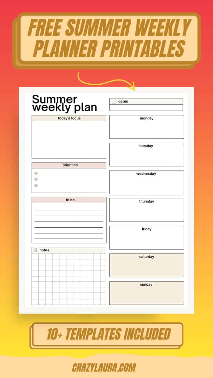 List of Cute & Minimal Summer Weekly Planner Printables