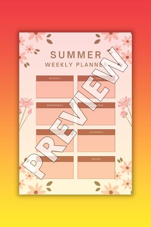 PINK FLORAL ORGANIC SUMMER WEEKLY PLANNER