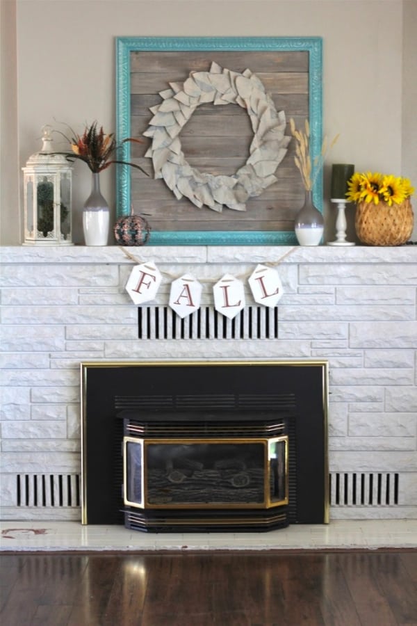BLUE PICTURE FRAME DIY FALL MANTEL