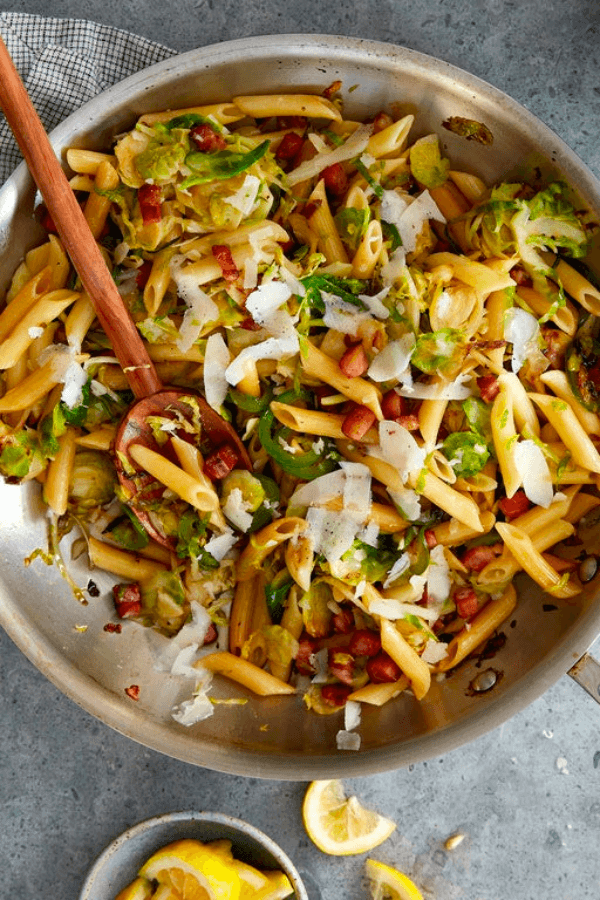 Brussels Sprouts, Chile and Pancetta Pasta