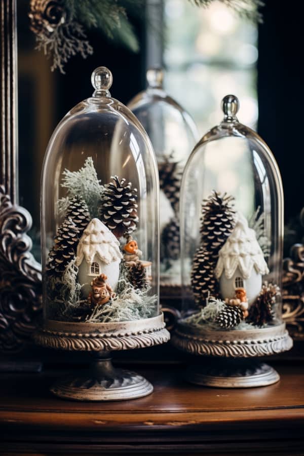 ANTIQUE ORNAMENTS IN CLOCHES
