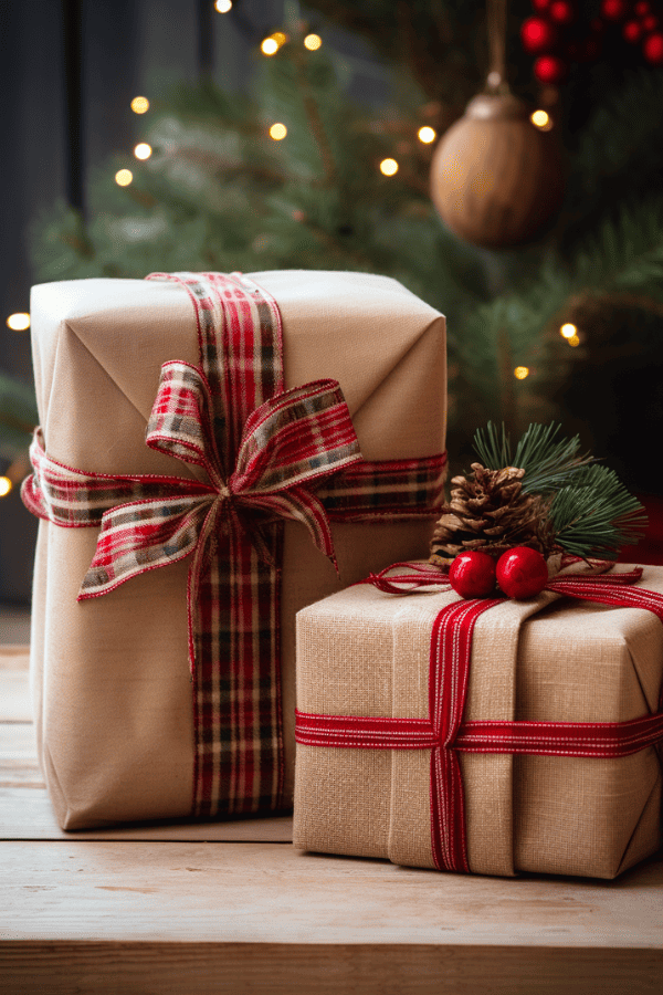 Burlap and Plaid Wrapped Gifts