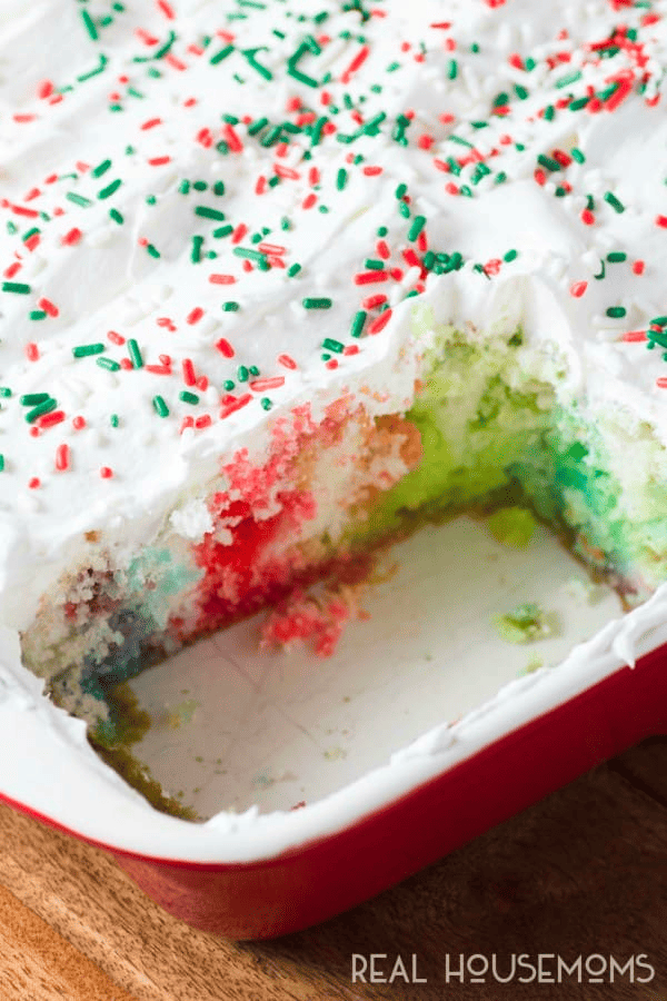 Christmas Rainbow Poke Cake