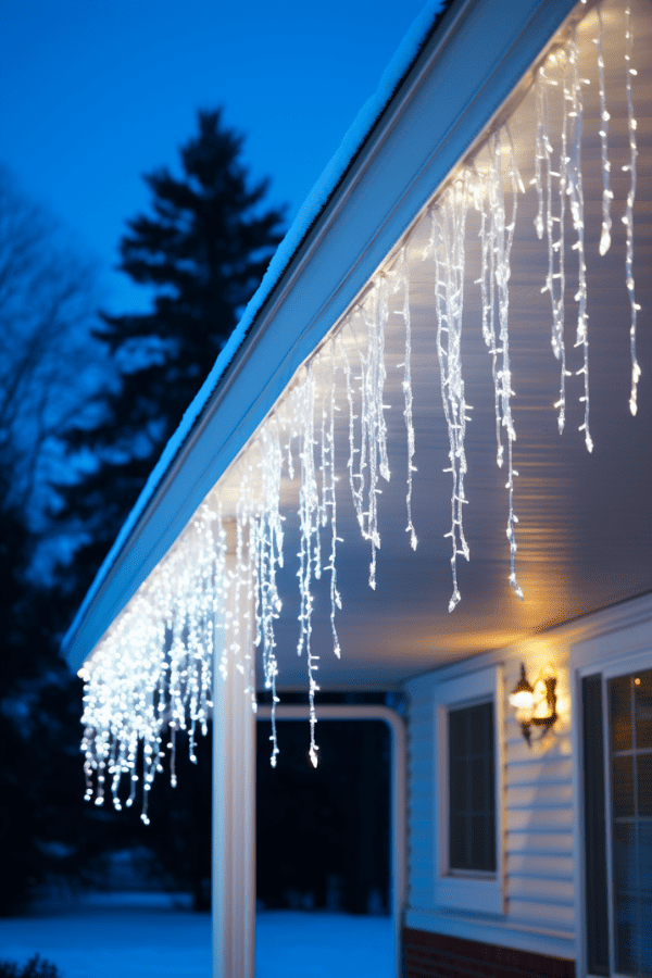 Icicle Lights Hanging from Rooflines