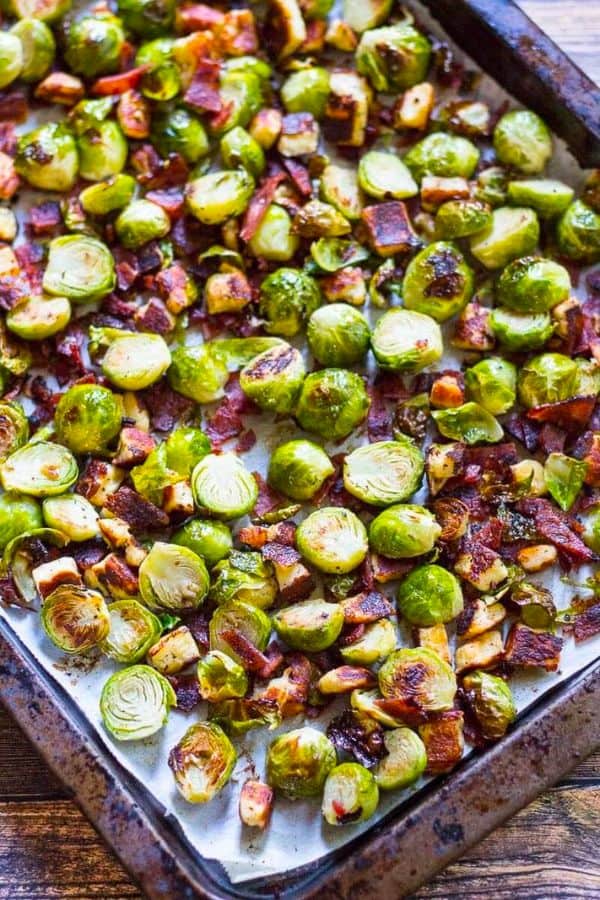 CRISPY BACON BRUSSELS SPROUTS WITH HALLOUMI
